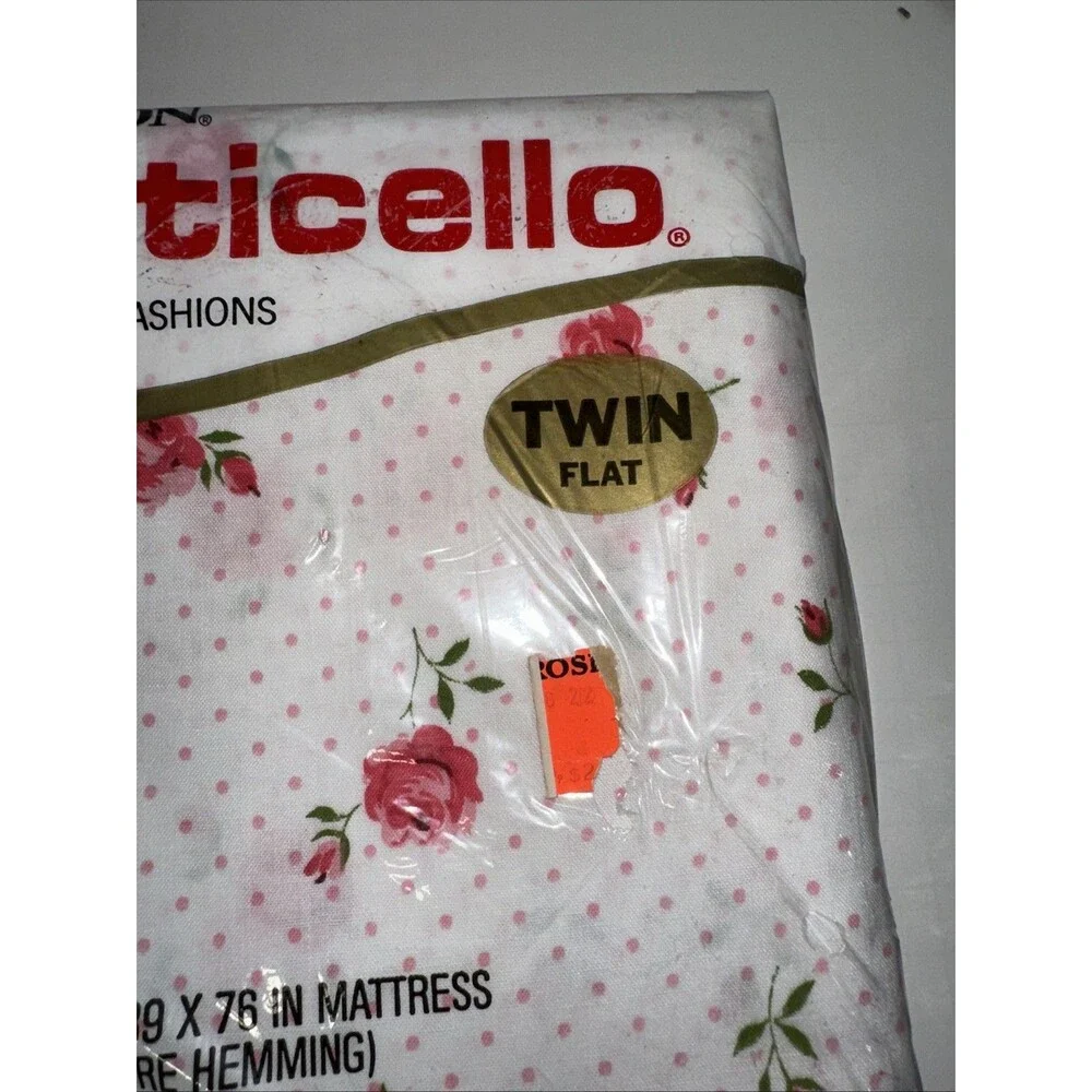 VTG Cannon Monticello PINK Rose Dream Polka Dot No Iron Muslin Twin FLAT Sheet